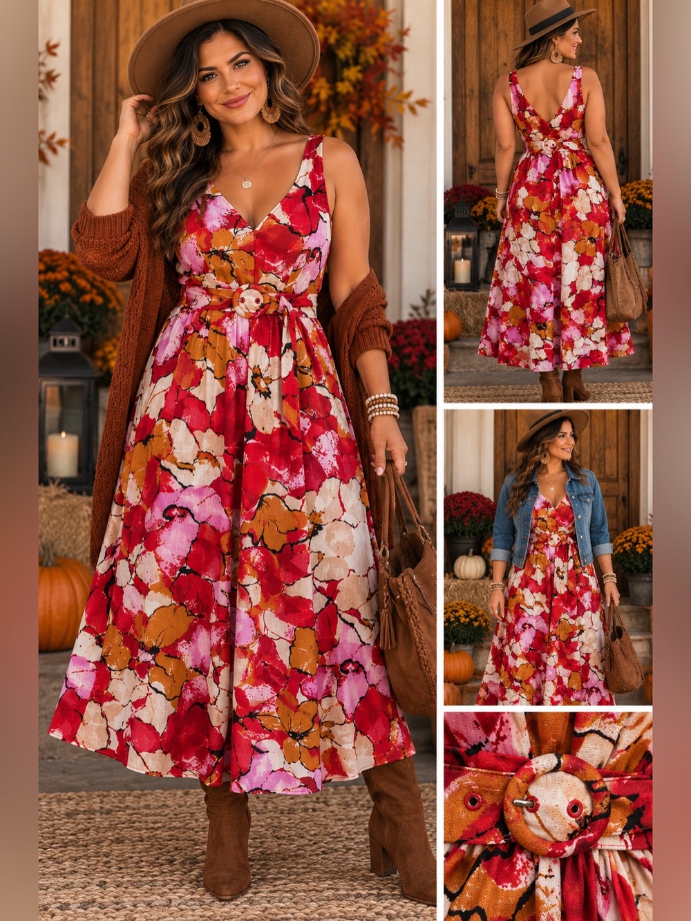 Nine West Abstract Floral Belted Midi Dress – Size Medium NWT